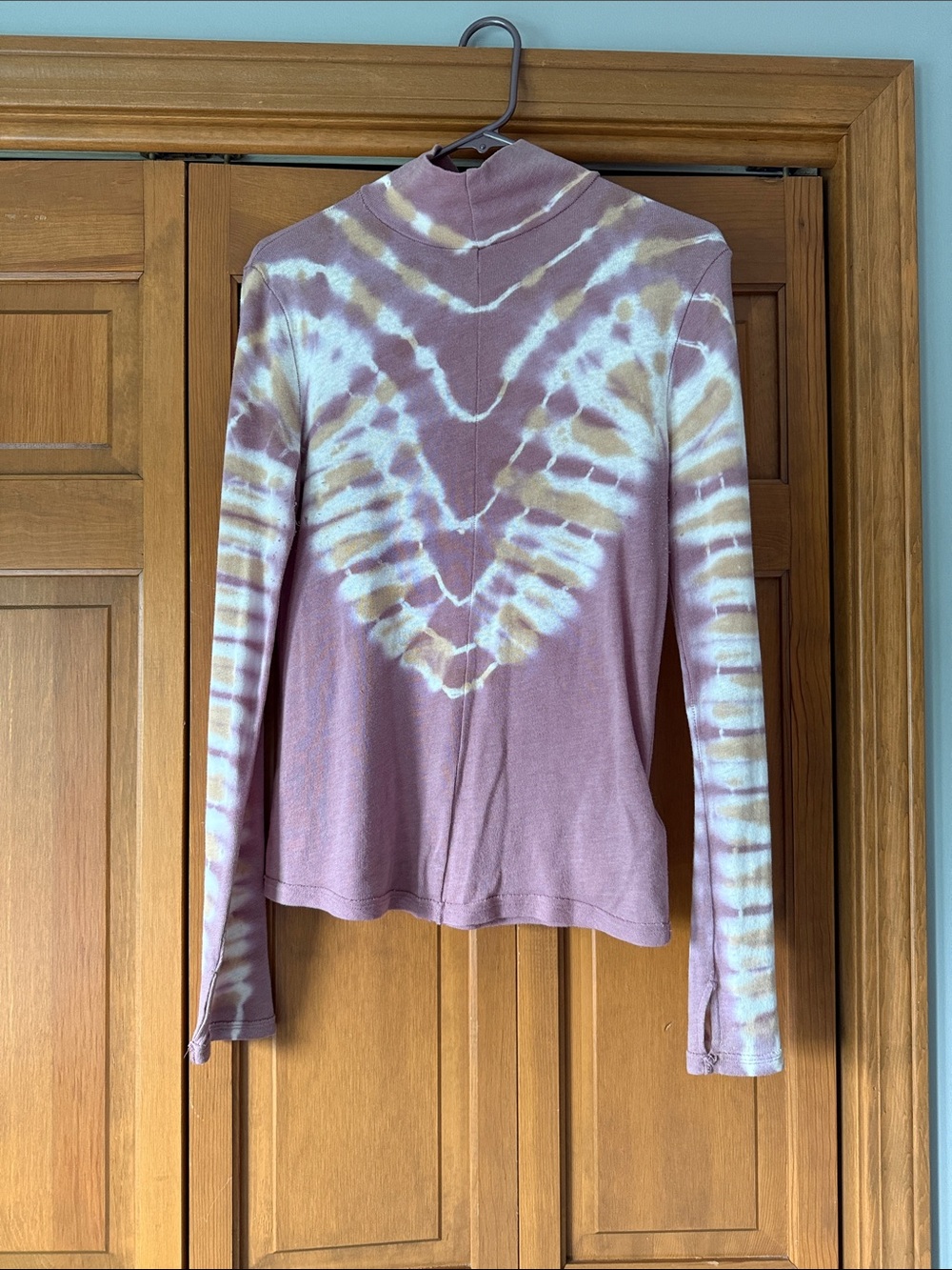 We The Free Long-Sleeve Mock Neck Top in Pink and Cream Tie-Dye